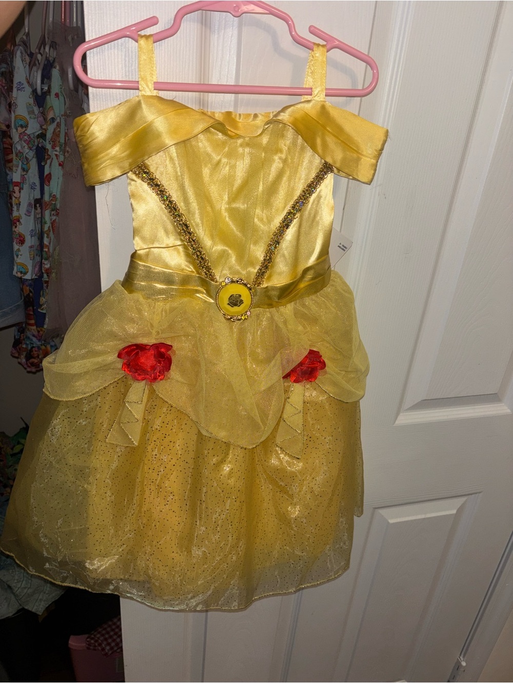 Disney Yellow Belle Princess Costume with Red Rose Accents